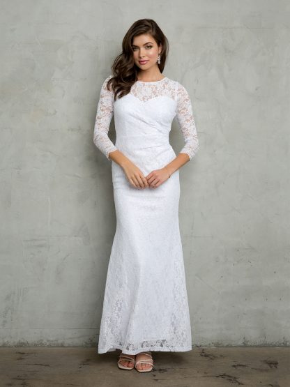 3397 - SHEATH 3/4 SLEEVE LACE DRESS WITH RUCHING DETAILS - Image 3