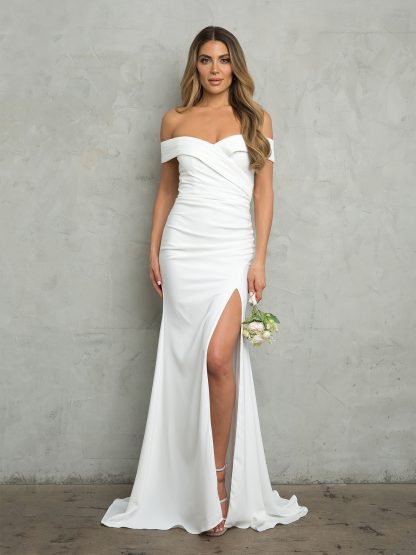 3418 | OFF SHOULDER FITTED CREPE DRESS