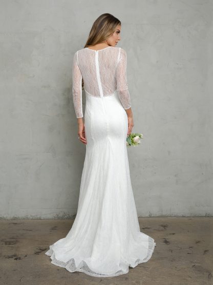 3415 - LONG SLEEVE LACE WEDDING DRESS WITH PEARL DETAILS - Image 2