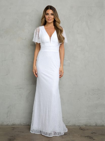 3420 | LACE WING SLEEVE WEDDING GOWN
