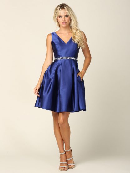 3419 | Mini Satin Sleeveless Dress With Corset And Pockets - Image 10