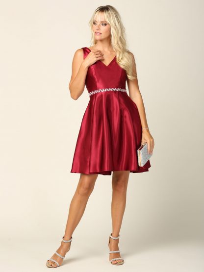 3419 | Mini Satin Sleeveless Dress With Corset And Pockets - Image 12