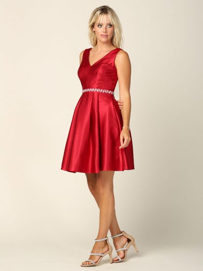 3419 | Mini Satin Sleeveless Dress With Corset And Pockets - Image 11