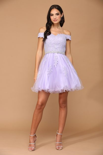 5236 - Mini Embroided Off Shoulder Lace with Attached Rhinestone Belt & Corset Back - Image 8