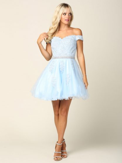 5236 - Mini Embroided Off Shoulder Lace with Attached Rhinestone Belt & Corset Back - Image 11