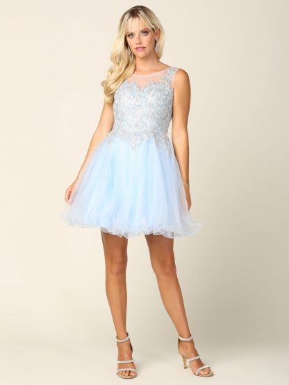 5238 - Mini Tulle Embroidered Dress With Corset Back - Image 7