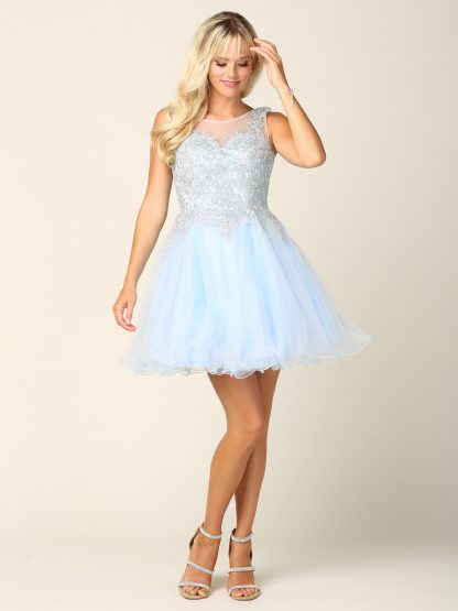 5238 - Mini Tulle Embroidered Dress With Corset Back - Image 8