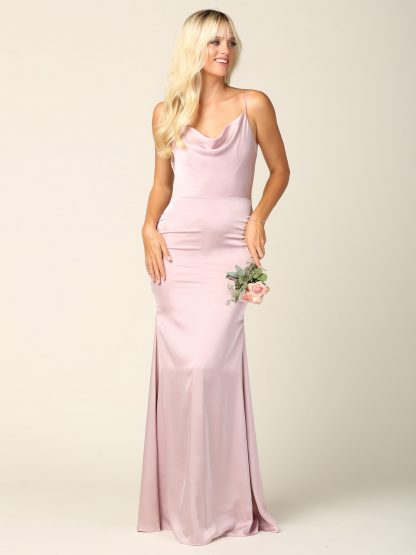 3428 | Sleeveless Cowl Neck Satin Dress - Image 3