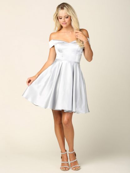 3431 | Off Shoulder Charmeuse A-line Cocktail Pocketed Dress With Corset Back Tie - Image 12