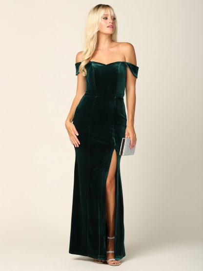 3430 | Off Shoulder Velvet Dress With Front Slit - Image 17