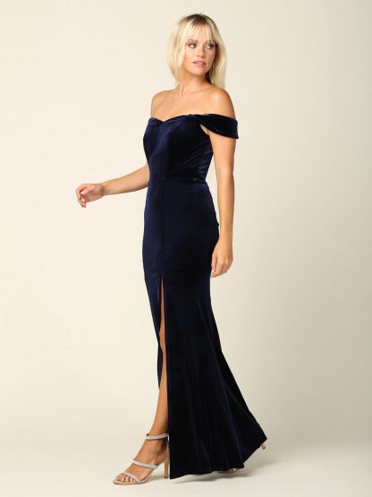 3430 | Off Shoulder Velvet Dress With Front Slit - Image 11
