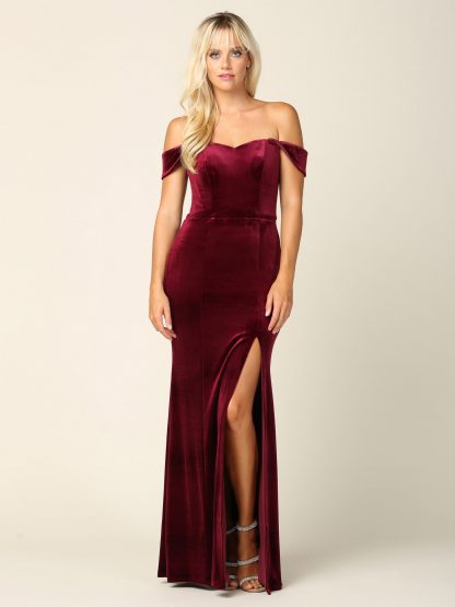 3430 | Off Shoulder Velvet Dress With Front Slit - Image 13
