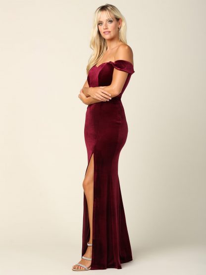 3430 | Off Shoulder Velvet Dress With Front Slit - Image 14