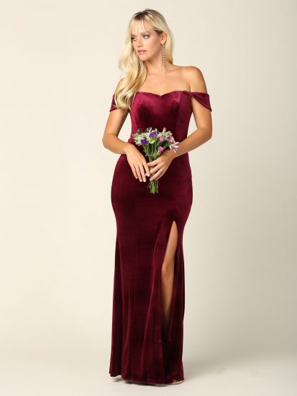 3430 | Off Shoulder Velvet Dress With Front Slit - Image 16