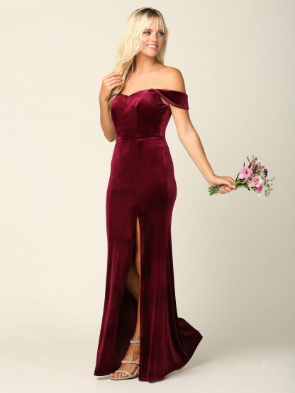 3430 | Off Shoulder Velvet Dress With Front Slit - Image 15