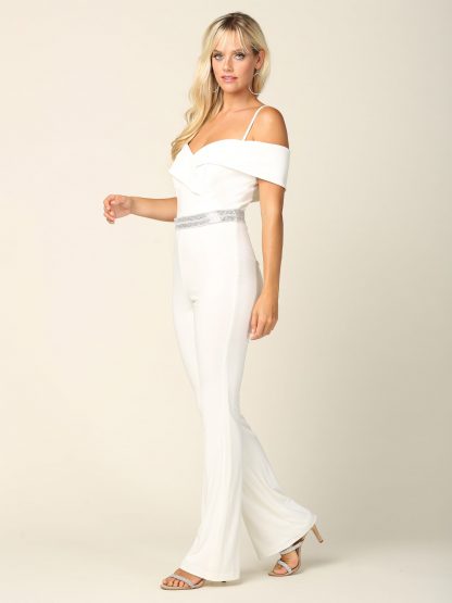 3422 | Stretch Off Shoulder Jersey Jumpsuit With Detachable Rhinestone Belt - Image 10