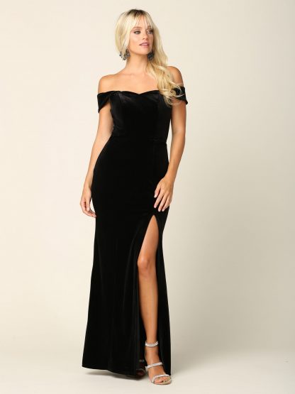 3430 | Off Shoulder Velvet Dress With Front Slit - Image 18
