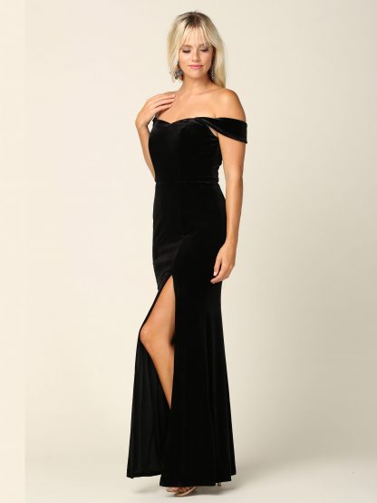 3430 | Off Shoulder Velvet Dress With Front Slit - Image 21