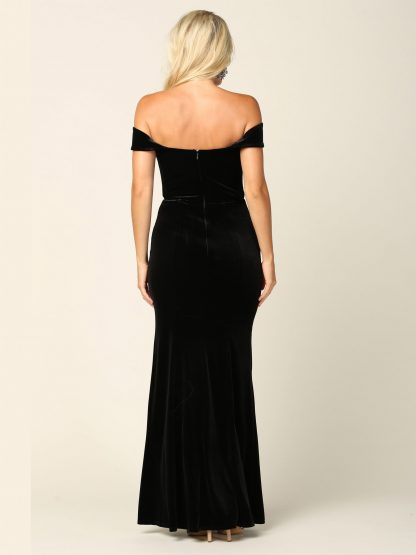 3430 | Off Shoulder Velvet Dress With Front Slit - Image 22