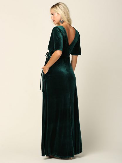 3432 |Flutter Half Sleeve Velvet Wrap Gown with Back Zipper - Image 10