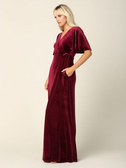 3432 |Flutter Half Sleeve Velvet Wrap Gown with Back Zipper - Image 13