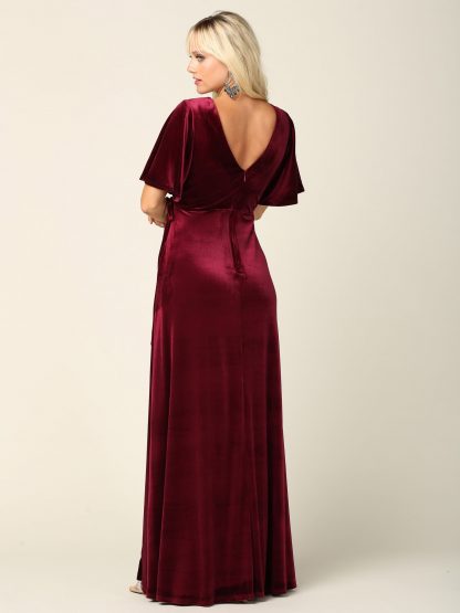3432 |Flutter Half Sleeve Velvet Wrap Gown with Back Zipper - Image 14