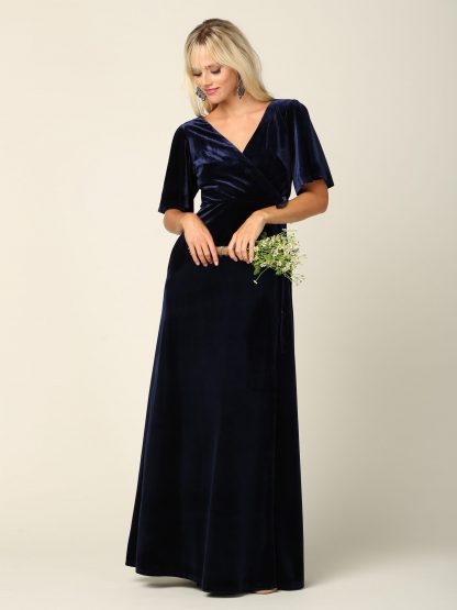 3432 |Flutter Half Sleeve Velvet Wrap Gown with Back Zipper - Image 15