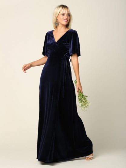 3432 |Flutter Half Sleeve Velvet Wrap Gown with Back Zipper - Image 16