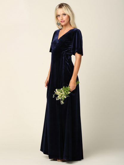 3432 |Flutter Half Sleeve Velvet Wrap Gown with Back Zipper - Image 17