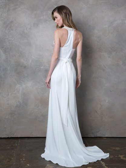 3408 - Beaded Halter Sleeveless Wedding Gown With Waist Tie - Image 3