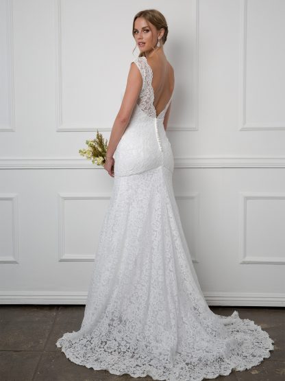 3416 | Sleeveless Fit and Flare Lace Wedding Gown With Train & Deep V-Back Details With Back Zipper - Image 3