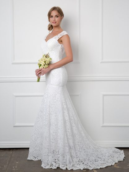 3416 | Sleeveless Fit and Flare Lace Wedding Gown With Train & Deep V-Back Details With Back Zipper - Image 2