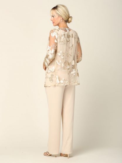 3426 | 3-piece Pebble Georgette Pant Set With 3/4 Sleeve Lace Jacket And Tank With Back Zipper - Image 7