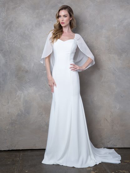 3429 | Chiffon Winged Sleeve with Train Bridal Gown with Detailed Embellishment Stone - Image 2