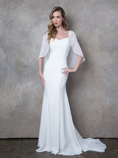 3429 | Chiffon Winged Sleeve with Train Bridal Gown with Detailed Embellishment Stone