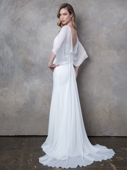 3429 | Chiffon Winged Sleeve with Train Bridal Gown with Detailed Embellishment Stone - Image 3