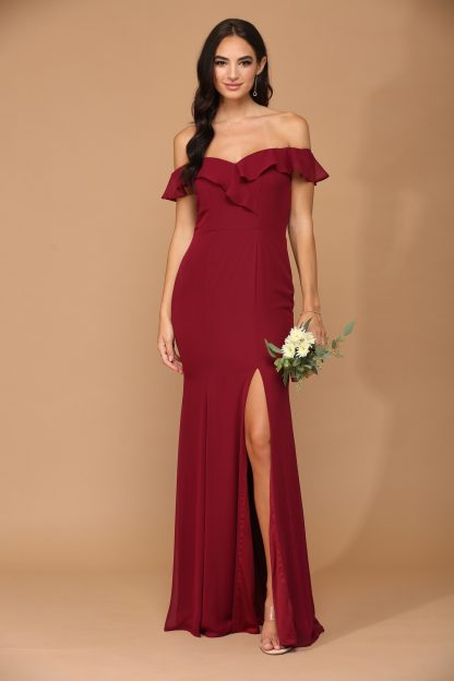 3438 | Off shoulder flutter detail chiffon gown with front slit - Image 13