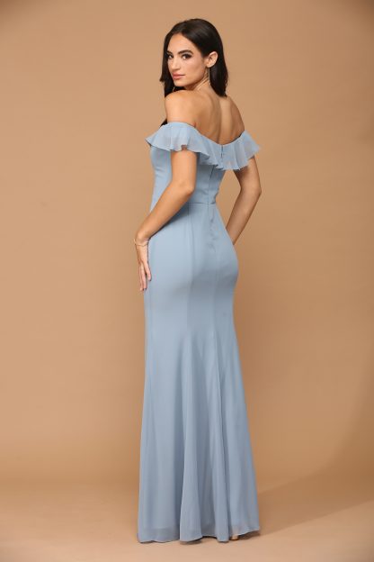 3438 | Off shoulder flutter detail chiffon gown with front slit - Image 15