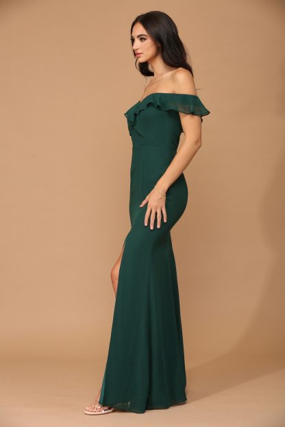 3438 | Off shoulder flutter detail chiffon gown with front slit - Image 17