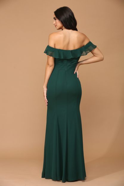 3438 | Off shoulder flutter detail chiffon gown with front slit - Image 18