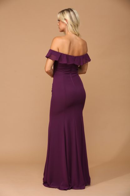 3438 | Off shoulder flutter detail chiffon gown with front slit - Image 7
