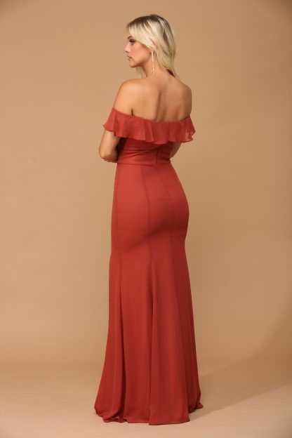 3438 | Off shoulder flutter detail chiffon gown with front slit - Image 21