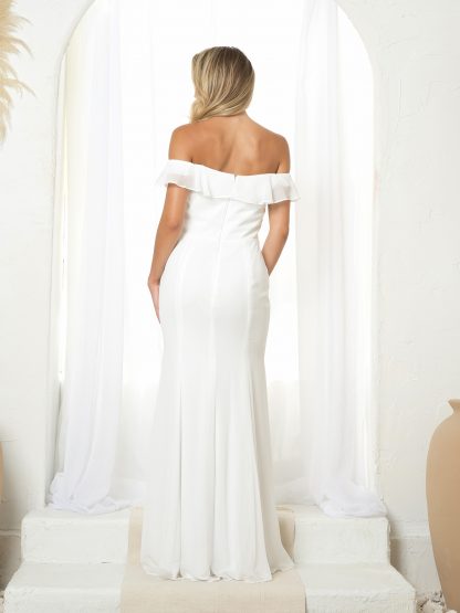 3438 | Off shoulder flutter detail chiffon gown with front slit - Image 3