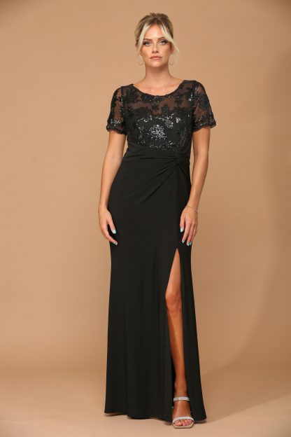 3439 | Short Sleeve MOB Sequined Lace and Jersey Gown - Image 6