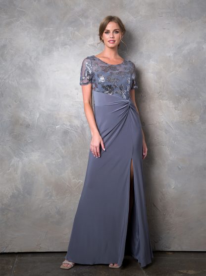 3439 | Short Sleeve MOB Sequined Lace and Jersey Gown - Image 3