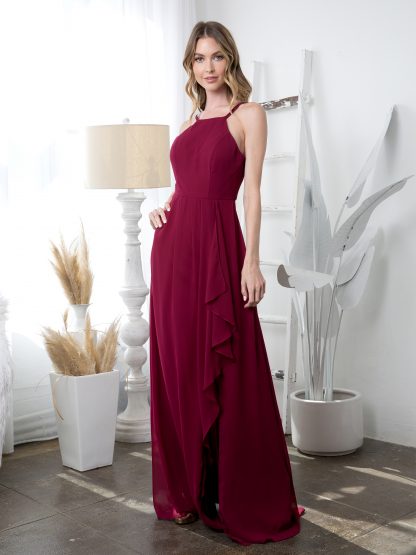 3440 | Chiffon gown with halter style neckline and front slit - Image 7