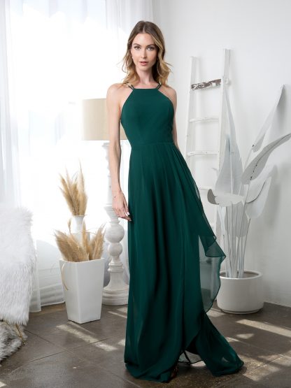 3440 | Chiffon gown with halter style neckline and front slit - Image 8