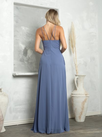 3440 | Chiffon gown with halter style neckline and front slit - Image 2