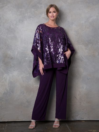3443 - STRETCH JERSEY PANT SET WITH SEQUIN CAPE OVERLAY W ATTACHED TANK - Image 12
