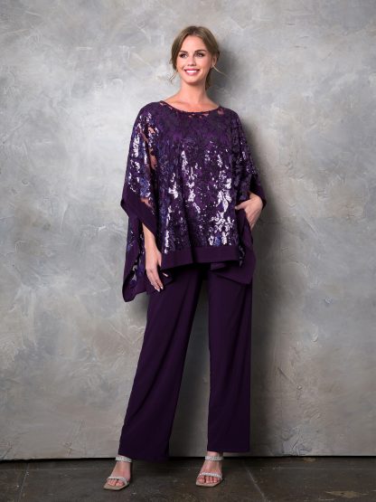 3443 - STRETCH JERSEY PANT SET WITH SEQUIN CAPE OVERLAY W ATTACHED TANK - Image 11